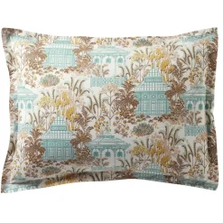 Becquet Linge de lit percale motif kiosque et feuillage - CRÉATION< Housse De Couette|Linge De Lit Fantaisie, Linge De Lit Brodé