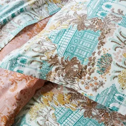 Becquet Linge de lit percale motif kiosque et feuillage - CRÉATION< Housse De Couette|Linge De Lit Fantaisie, Linge De Lit Brodé