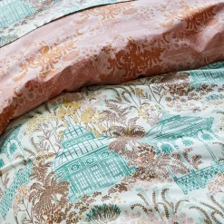 Becquet Linge de lit percale motif kiosque et feuillage - CRÉATION< Housse De Couette|Linge De Lit Fantaisie, Linge De Lit Brodé