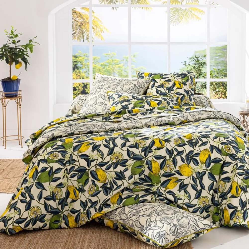 Becquet Linge de lit percale motif citrons - CRÉATION< Housse De Couette|Linge De Lit Fantaisie, Linge De Lit Brodé