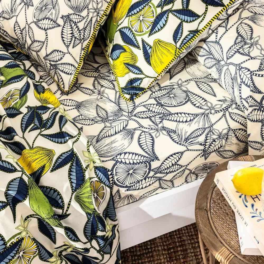 Becquet Linge de lit percale motif citrons - CRÉATION< Housse De Couette|Linge De Lit Fantaisie, Linge De Lit Brodé