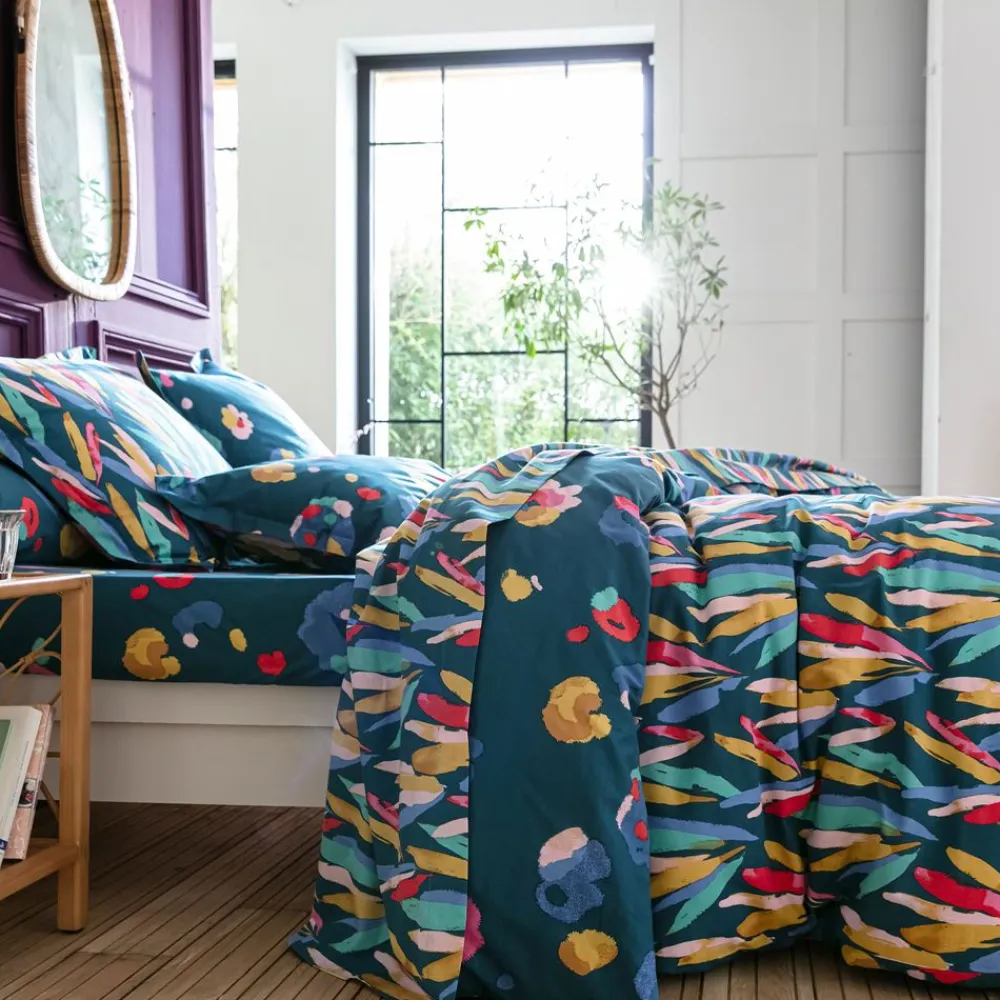 Becquet Linge de lit plumes colorées - CRÉATION< Housse De Couette|Linge De Lit Fantaisie, Linge De Lit Brodé