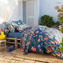 Becquet Linge de lit plumes colorées - CRÉATION< Housse De Couette|Linge De Lit Fantaisie, Linge De Lit Brodé