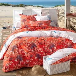 Becquet Linge de lit poissons rouges et bleus< Housse De Couette|Linge De Lit Fantaisie, Linge De Lit Brodé