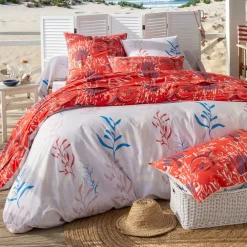 Becquet Linge de lit poissons rouges et bleus< Housse De Couette|Linge De Lit Fantaisie, Linge De Lit Brodé