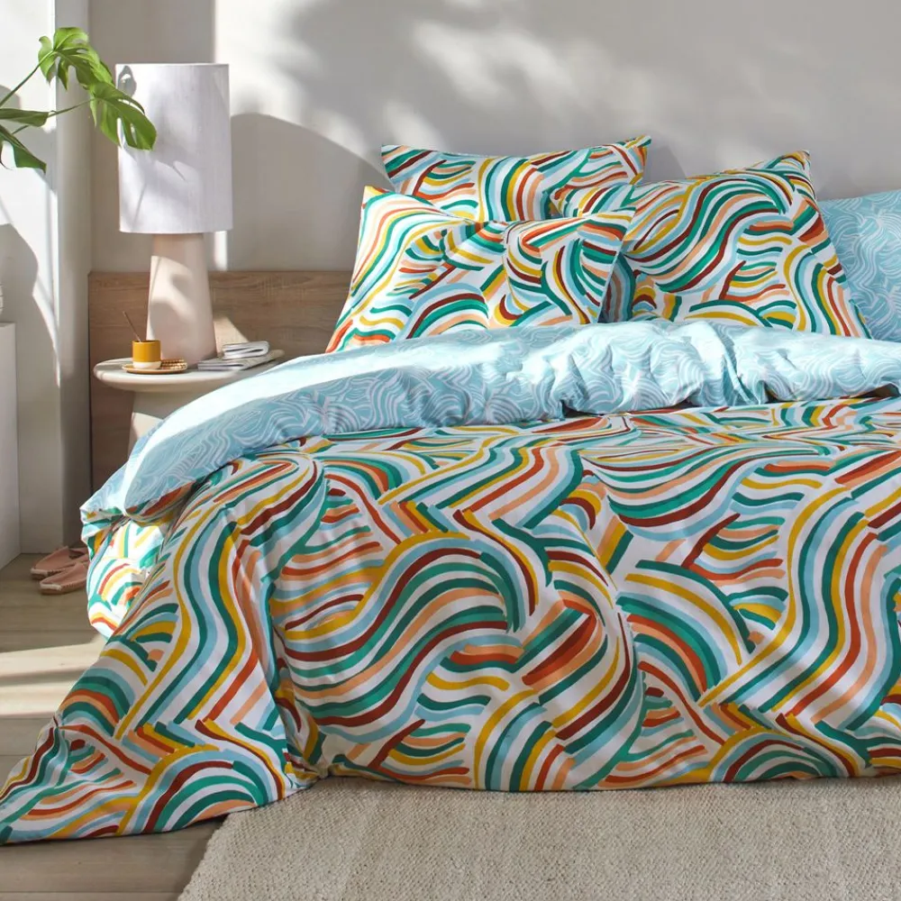 Becquet Linge de lit polycoton motif vagues - CRÉATION< Housse De Couette|Linge De Lit Fantaisie, Linge De Lit Brodé