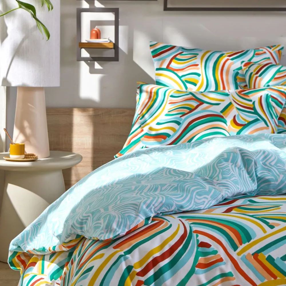 Becquet Linge de lit polycoton motif vagues - CRÉATION< Housse De Couette|Linge De Lit Fantaisie, Linge De Lit Brodé