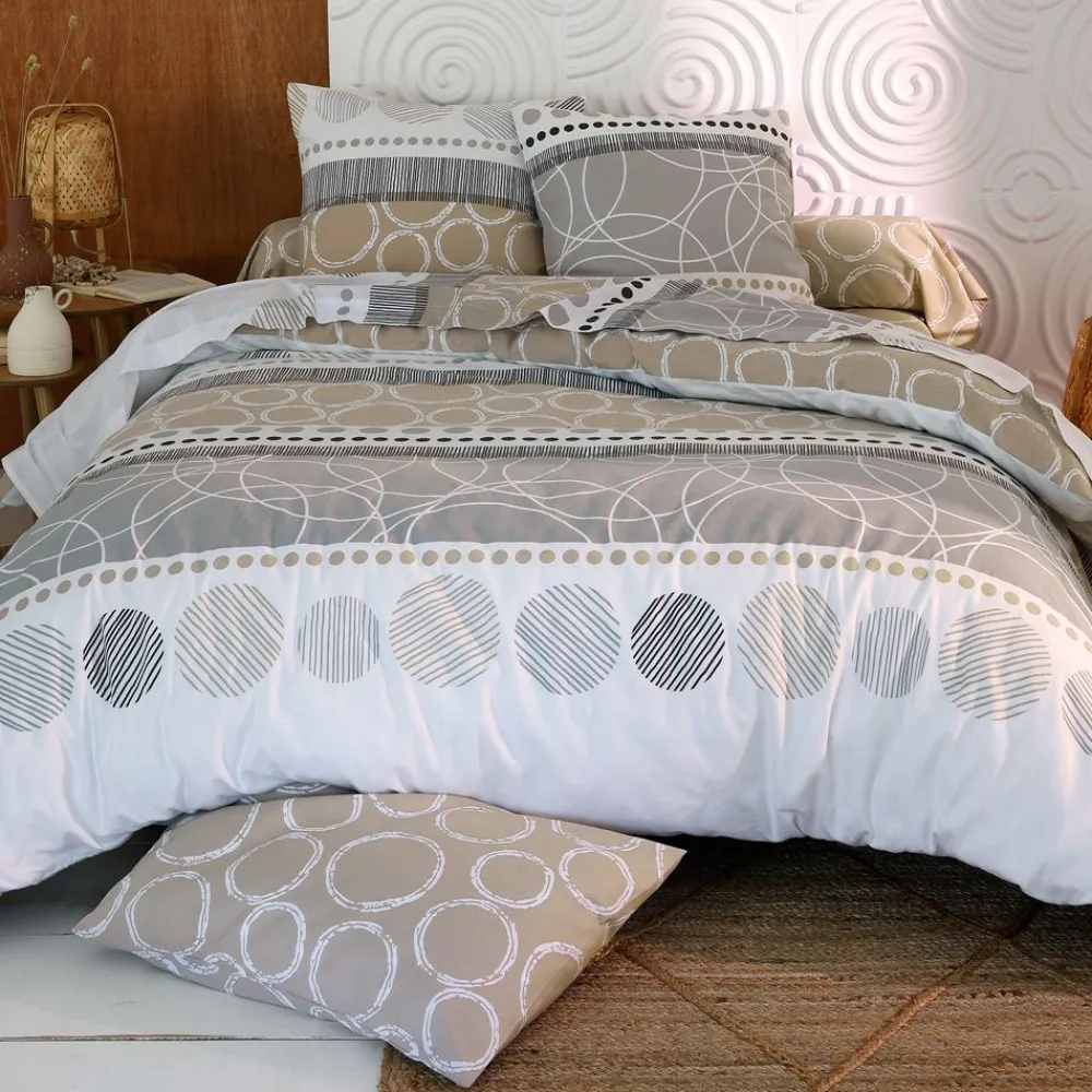 Becquet Linge de lit polycoton rayures et cercles - CRÉATION< Housse De Couette|Linge De Lit Fantaisie, Linge De Lit Brodé
