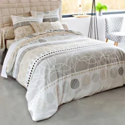 Becquet Linge de lit polycoton rayures et cercles - CRÉATION< Housse De Couette|Linge De Lit Fantaisie, Linge De Lit Brodé