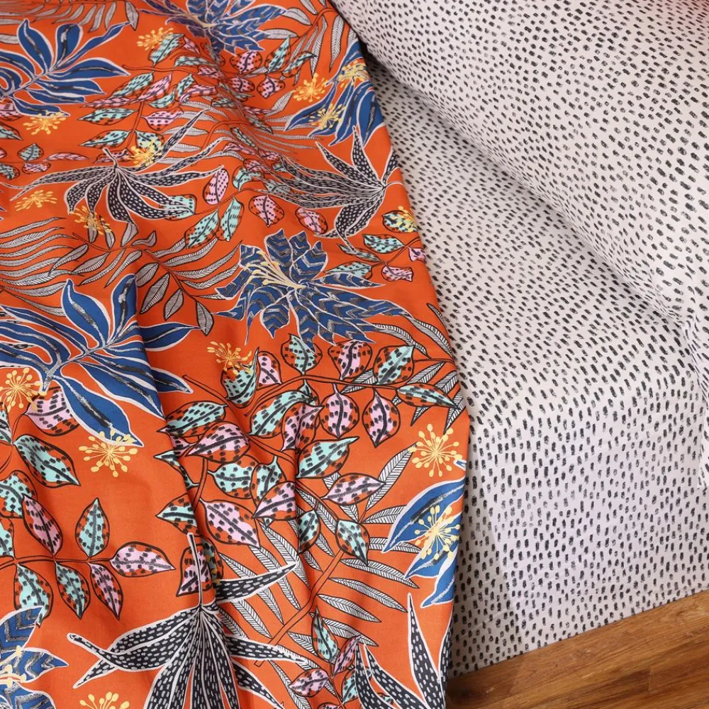 Becquet Linge de lit polycoton style wax fleurs stylisées - CRÉATION< Les Matières|Housse De Couette