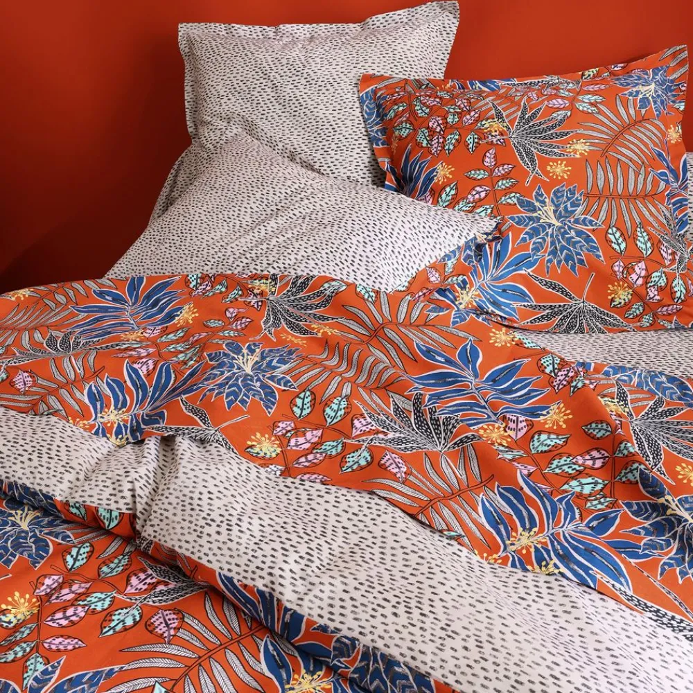 Becquet Linge de lit polycoton style wax fleurs stylisées - CRÉATION< Les Matières|Housse De Couette