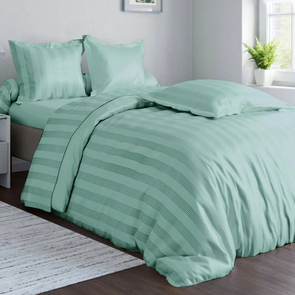 Becquet Linge de lit satin de coton uni et rayé Lauréat< Housse De Couette