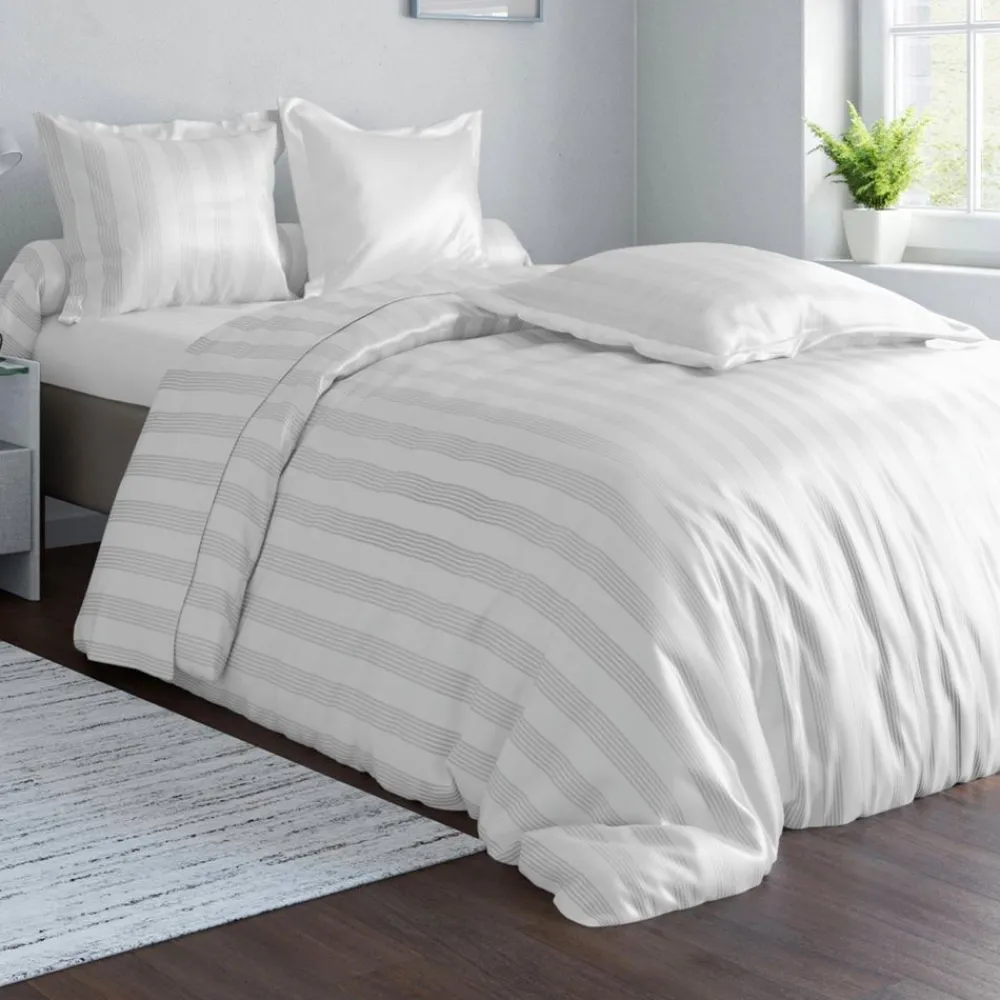 Becquet Linge de lit satin de coton uni et rayé Lauréat< Les Matières|Housse De Couette