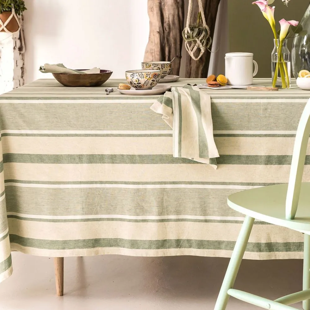 Becquet Linge de table en coton et lin à rayures - CRÉATION< Les Matières