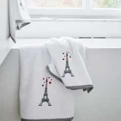 Becquet Linge de toilette brodé Tour Eiffel - 500 g/m² - CRÉATION< Serviette De Bain Fantaisie|Les Matières