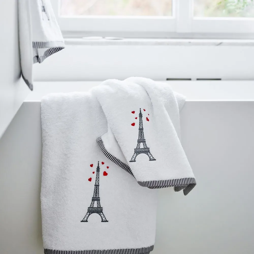 Becquet Linge de toilette brodé Tour Eiffel - 500 g/m² - CRÉATION< Serviette De Bain Fantaisie|Les Matières