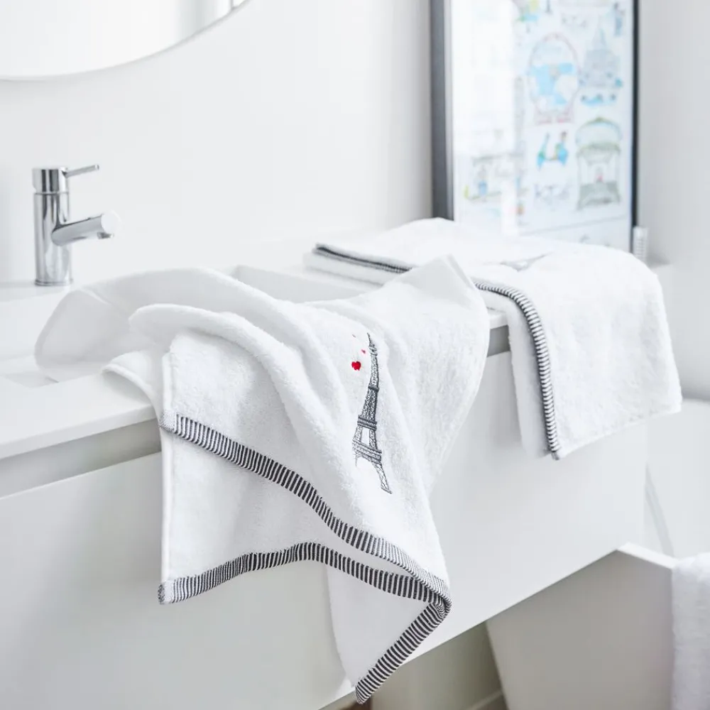 Becquet Linge de toilette brodé Tour Eiffel - 500 g/m² - CRÉATION< Serviette De Bain Fantaisie|Les Matières