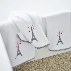 Becquet Linge de toilette brodé Tour Eiffel - 500 g/m² - CRÉATION< Serviette De Bain Fantaisie|Les Matières