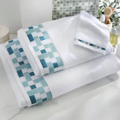 Becquet Linge de toilette décor mosaïque - 450 g/m² - CRÉATION< Serviette De Bain Fantaisie