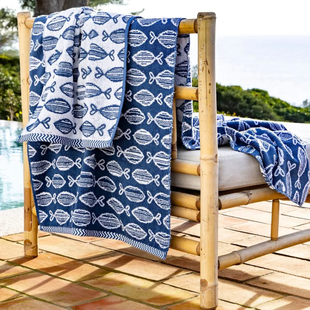 Becquet Linge de toilette double jacquard - motif poissons - 450 g/m²< Serviette De Bain Fantaisie|Les Matières