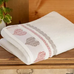 Becquet Linge de toilette motif cœurs - 450 g/m² - CRÉATION< Serviette De Bain Fantaisie|Les Matières