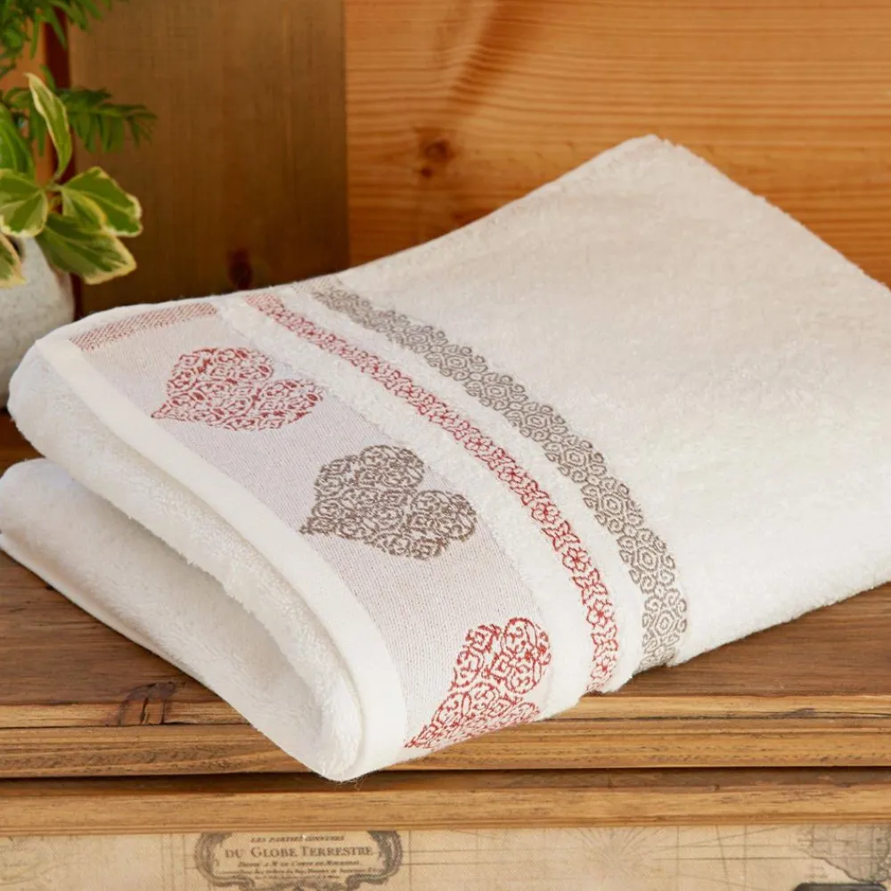 Becquet Linge de toilette motif cœurs - 450 g/m² - CRÉATION< Serviette De Bain Fantaisie|Les Matières