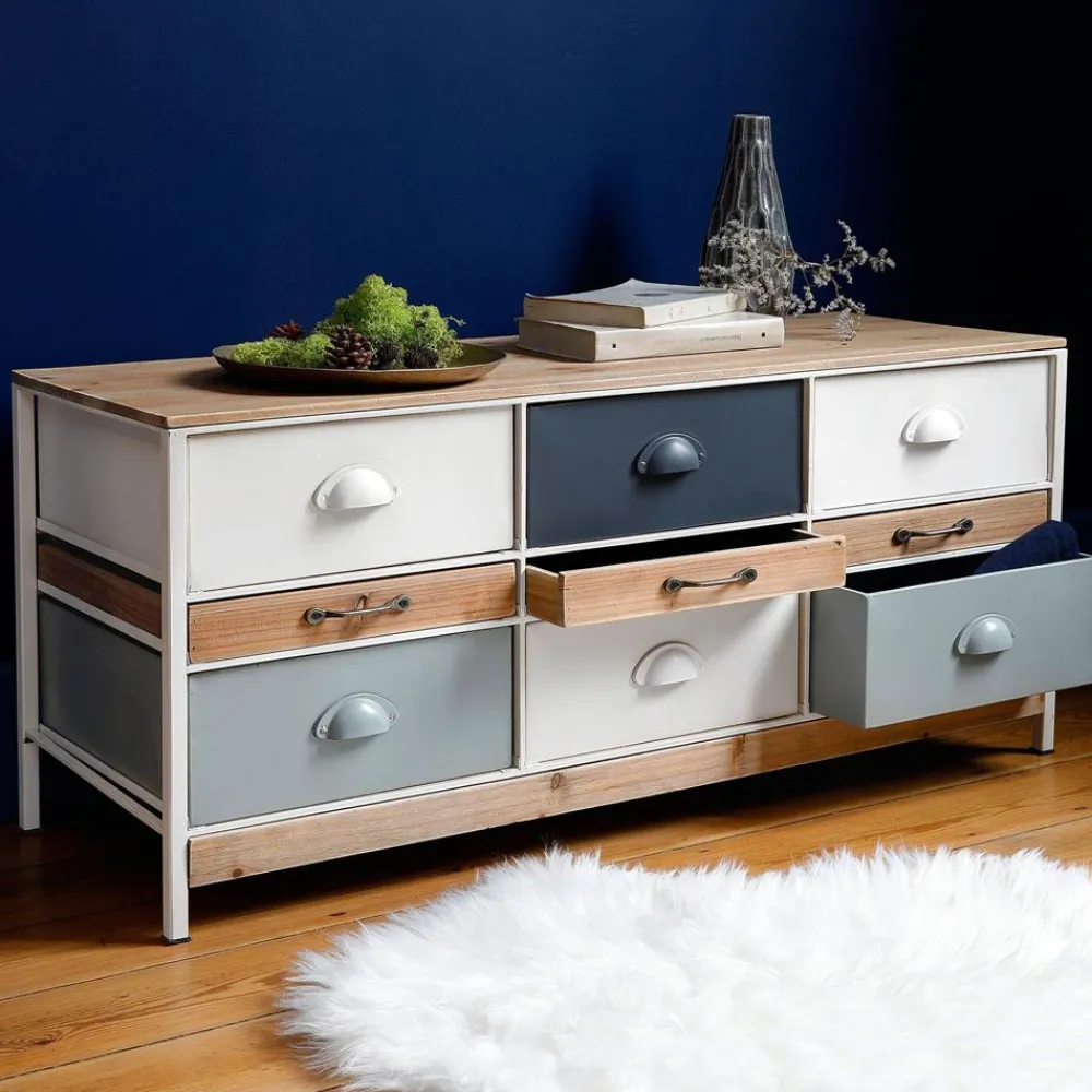 Becquet Meuble bas 9 tiroirs bois et métal< Meuble, Étagère|Décoration
