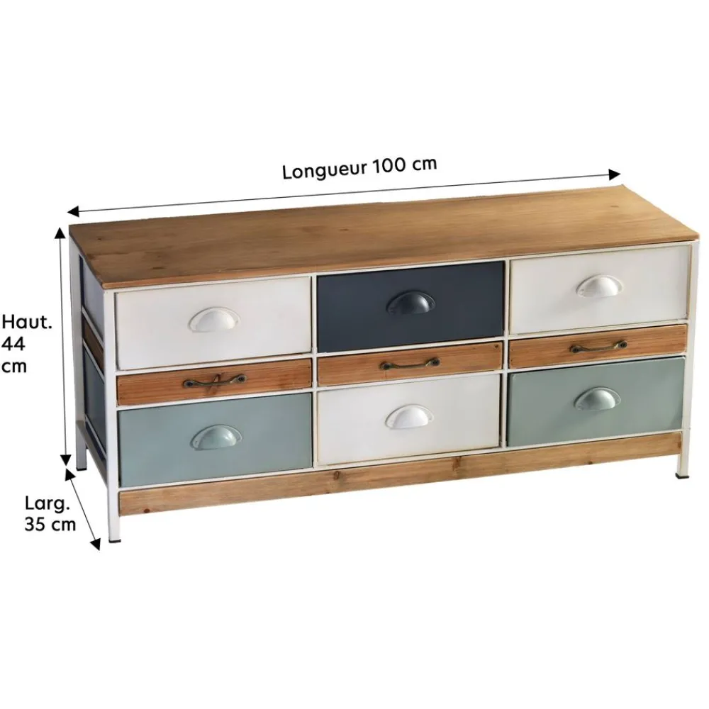 Becquet Meuble bas 9 tiroirs bois et métal< Meuble, Étagère|Décoration
