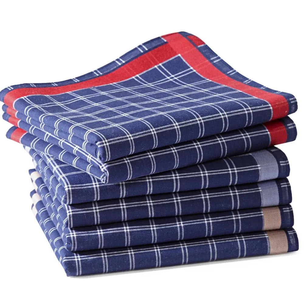 Becquet Mouchoirs petits carreaux fond bleu marine - Lot de 6< Mouchoir En Tissu|Les Matières