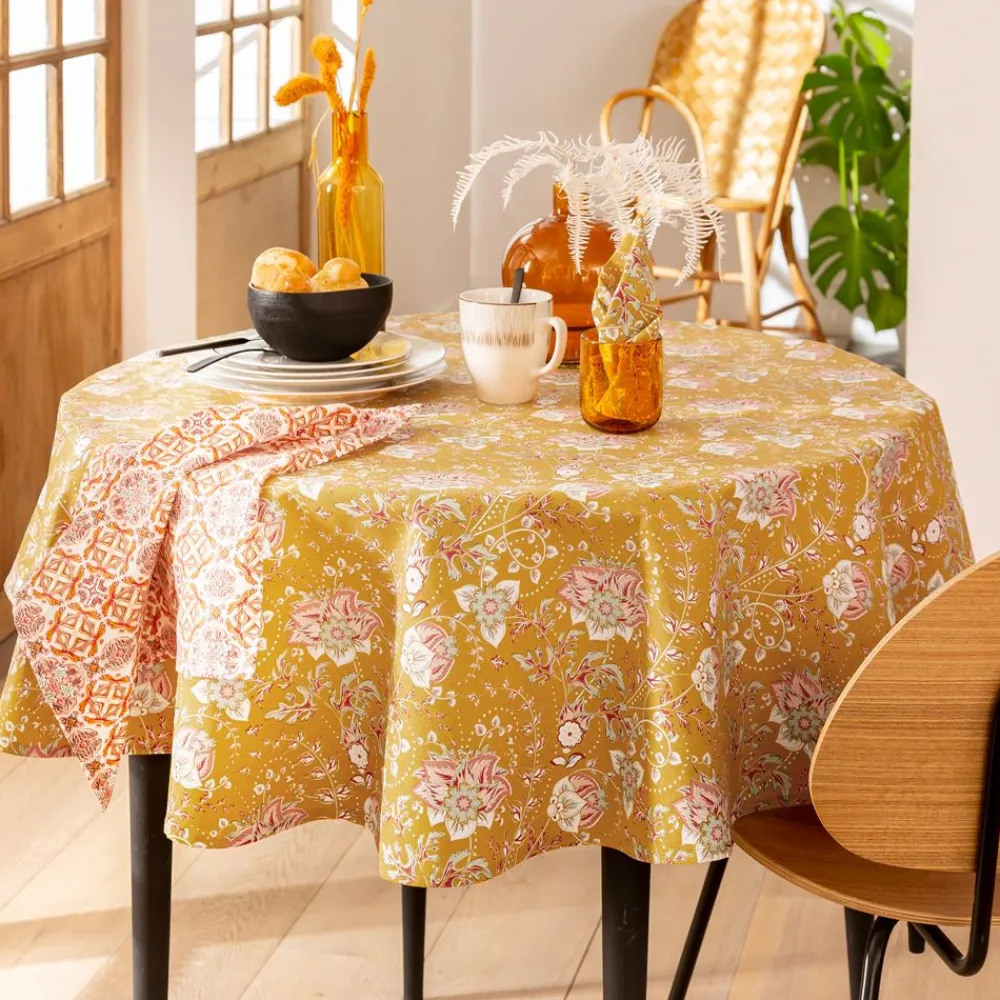 Becquet Nappe coton traitée antitache imprimé fleurs/mosaïque - CRÉATION< Nappe Fantaisie