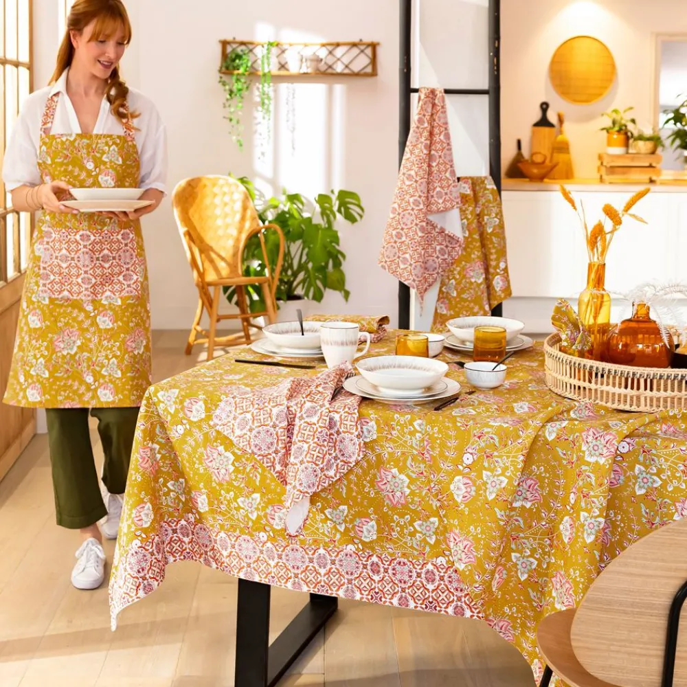 Becquet Nappe coton traitée antitache imprimé fleurs/mosaïque - CRÉATION< Nappe Fantaisie