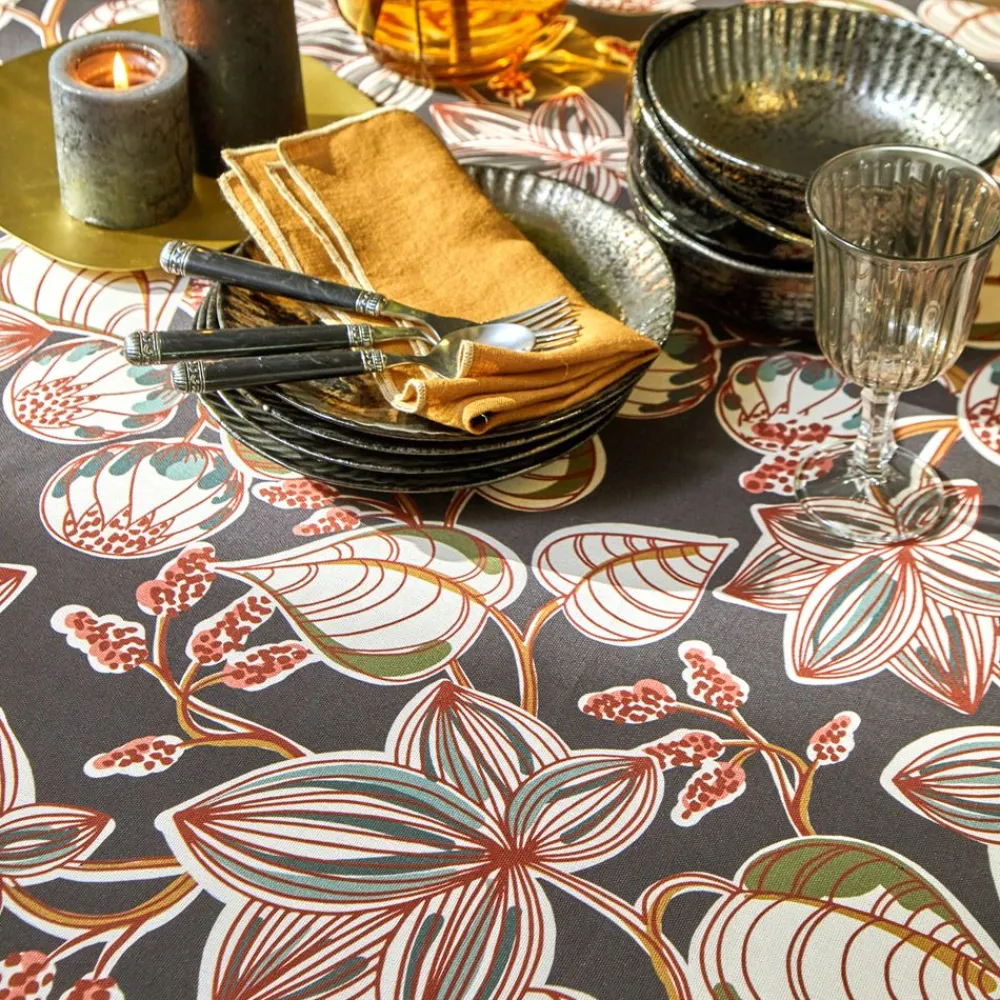 Becquet Nappe motif imprimé feuillage contemporain - CRÉATION< Nappe Fantaisie