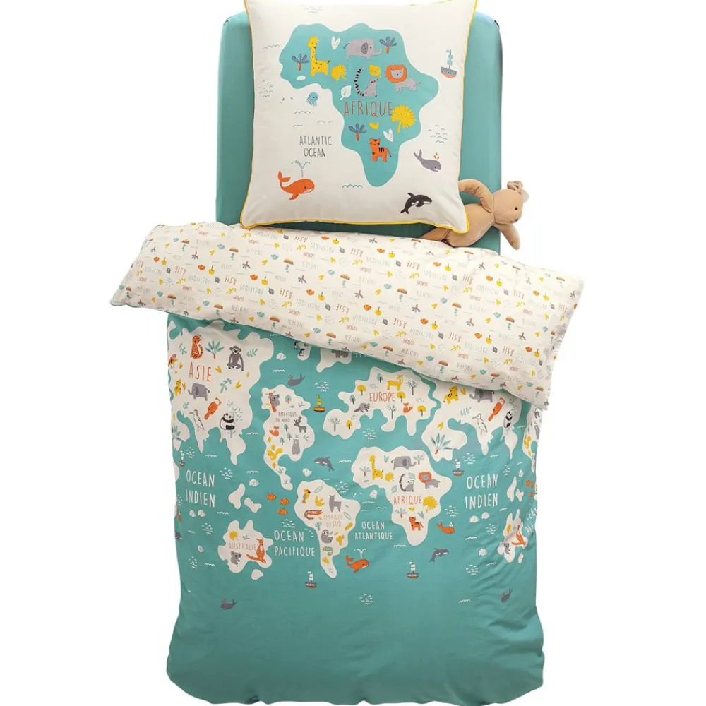 Becquet Parure de lit enfant 2 pièces carte du monde et animaux<Enfant Univers Des Garçons|Univers Des Filles
