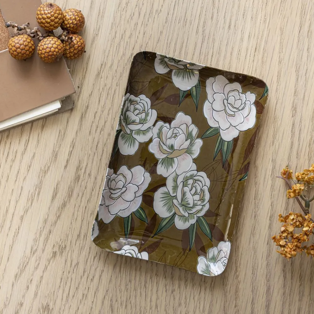 Becquet Petit plateau rectangulaire métal motif fleurs - CRÉATION< Décoration|Art De La Table