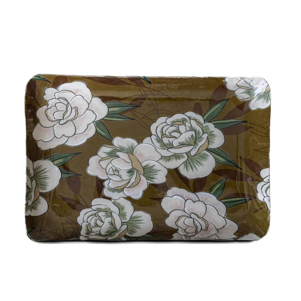 Becquet Petit plateau rectangulaire métal motif fleurs - CRÉATION< Décoration|Art De La Table