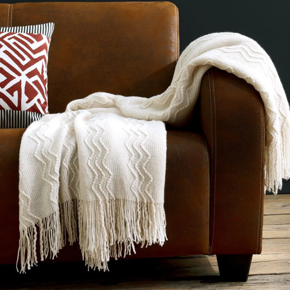 Becquet Plaid jacquard à franges motif zig zag< Rideau Et Déco Textile|Plaid