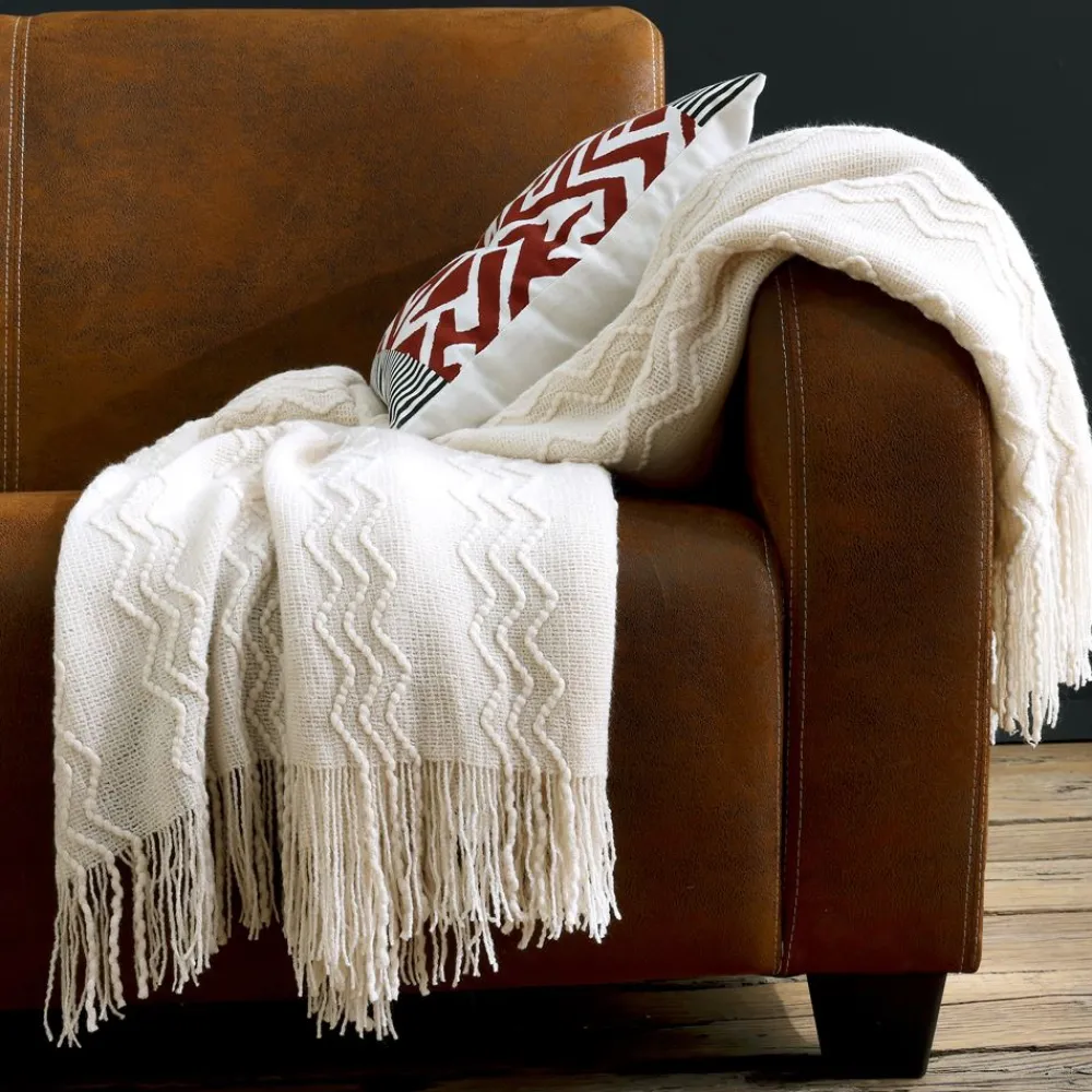 Becquet Plaid jacquard à franges motif zig zag< Rideau Et Déco Textile|Plaid