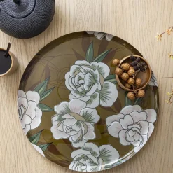Becquet Plateau rond métal motif fleurs - CRÉATION< Décoration|Art De La Table