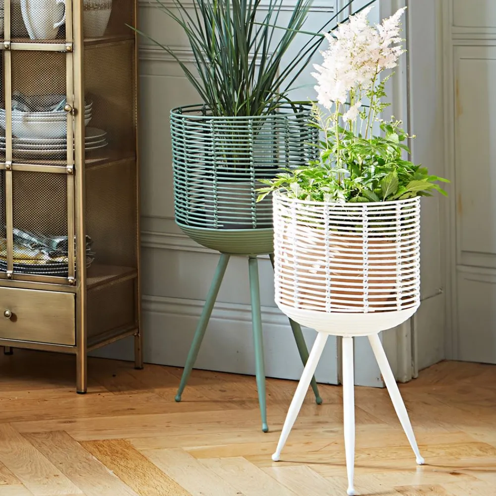 Becquet Porte-plante en métal et rotin peints< Vase, Cache-Pot|Décoration