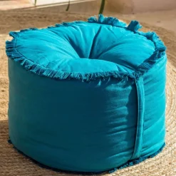 Becquet Pouf frangé< Rideau Et Déco Textile|Décoration Textile Unie