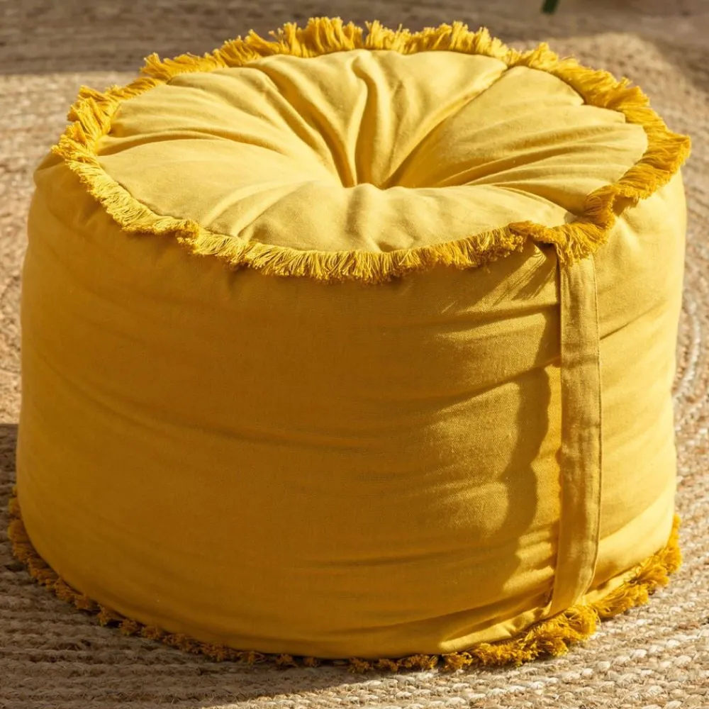 Becquet Pouf frangé< Rideau Et Déco Textile|Décoration Textile Unie
