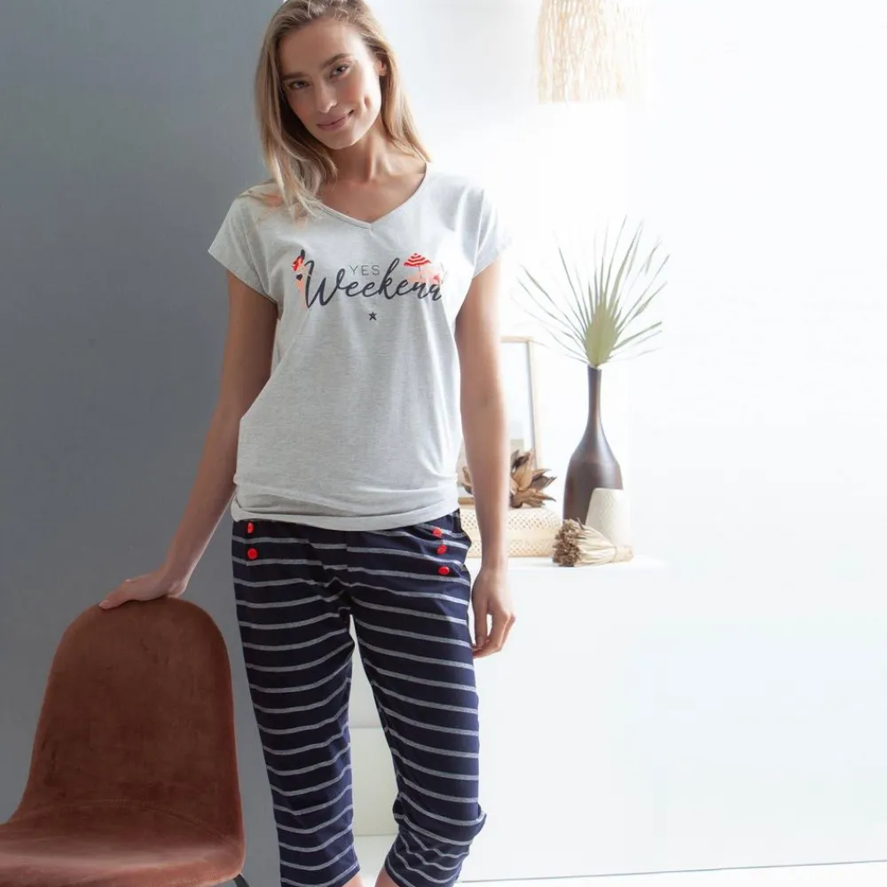 Becquet Pyjama corsaire femme à rayures - CRÉATION<Femme Pyjama Femme|Les Matières