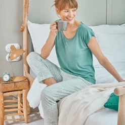 Becquet Pyjama femme fluide imprimé micromotif - CRÉATION< Beauté, Bien-Être|Beauté, Bien-Être