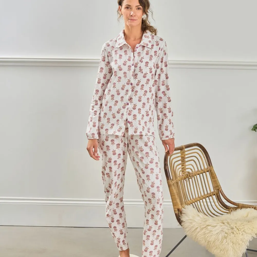 Becquet Pyjama femme jersey motif fleurs et pois<Femme Pyjama Femme|Les Matières