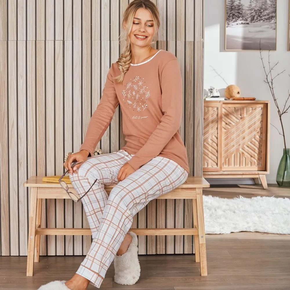 Becquet Pyjama femme jersey uni et carreaux<Femme Pyjama Femme|Les Matières
