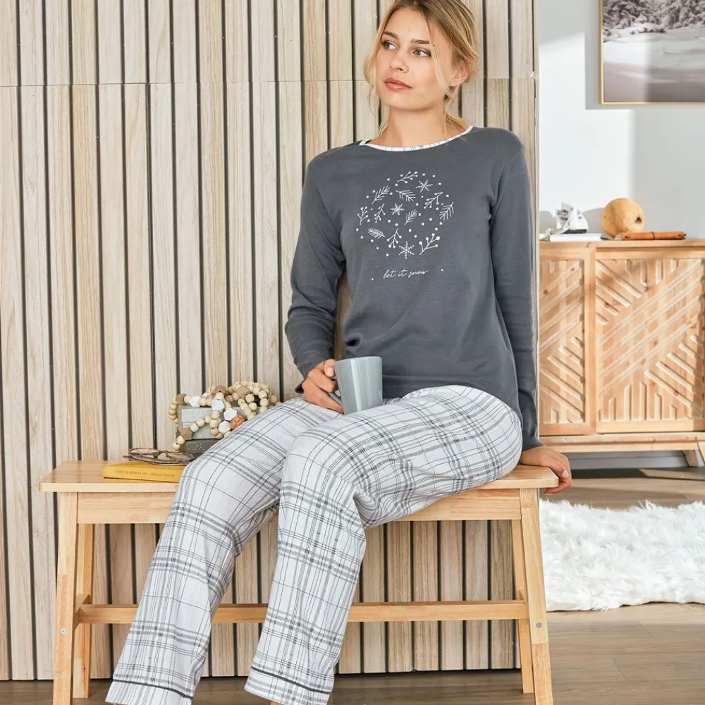 Becquet Pyjama femme jersey uni et carreaux<Femme Pyjama Femme|Les Matières