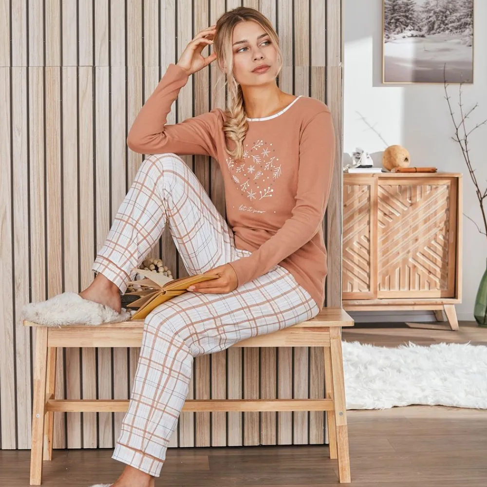 Becquet Pyjama femme jersey uni et carreaux<Femme Pyjama Femme|Les Matières