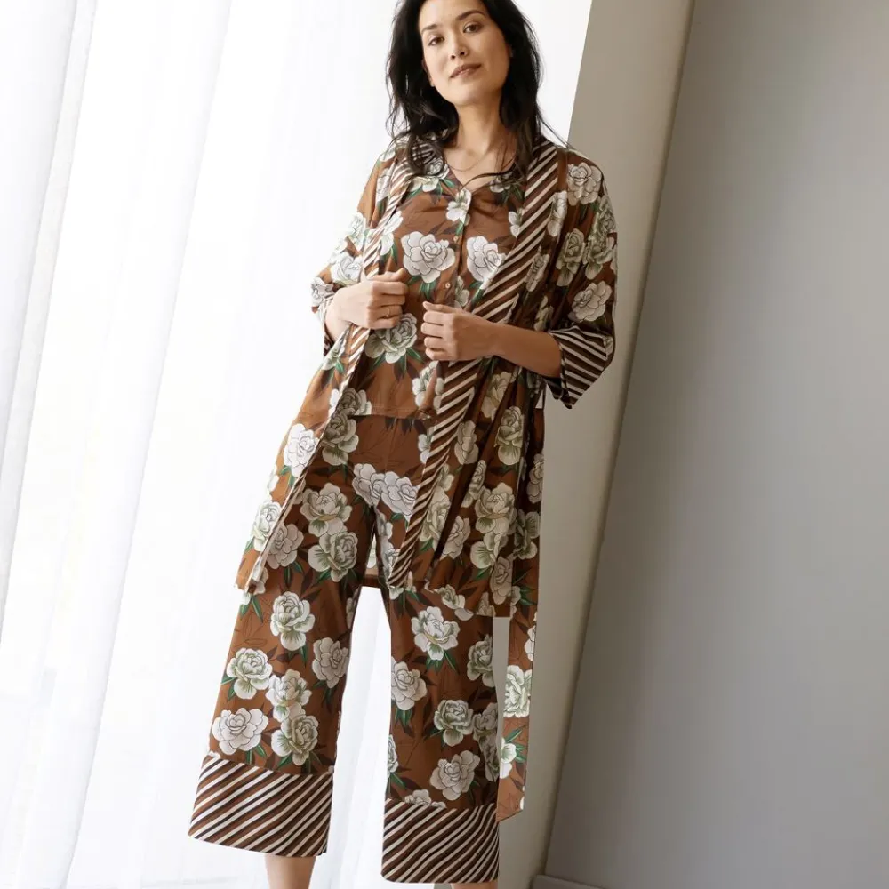 Becquet Pyjama femme satin fleurs japonaises - CRÉATION<Femme Pyjama Femme|Pyjama, Liquette, Nuisette