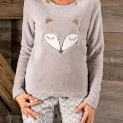 Becquet Pyjama peluche femme motif renard - 220 g/m² - DODO HOMEWEAR®<Femme Pyjama Femme|Pyjama, Liquette, Nuisette
