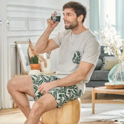 Becquet Pyjama short motif feuilles - CRÉATION<Homme Pyjama Homme|Pyjama, Liquette, Nuisette